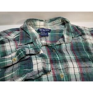 Honors Womens Plaid Long‎ Sleeve Button Up Shirt Green Large